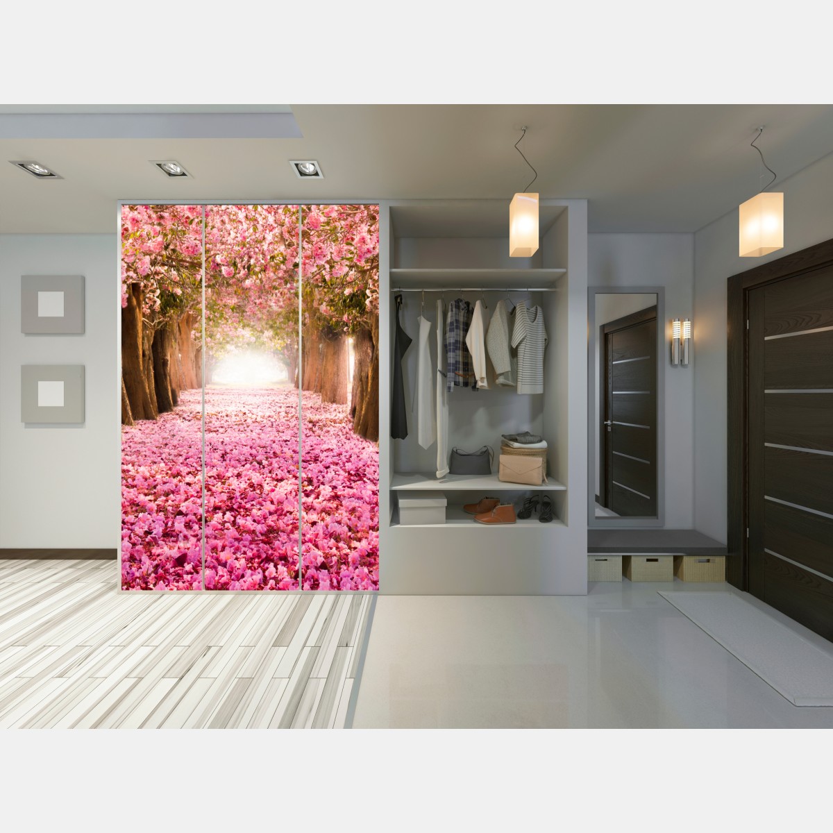 Schrankaufkleber rosa blütenallee unter kirschbäumen – Wallnifity® Schrankaufkleber rosa blütenallee unter kirschbäumen – Wallnifity®