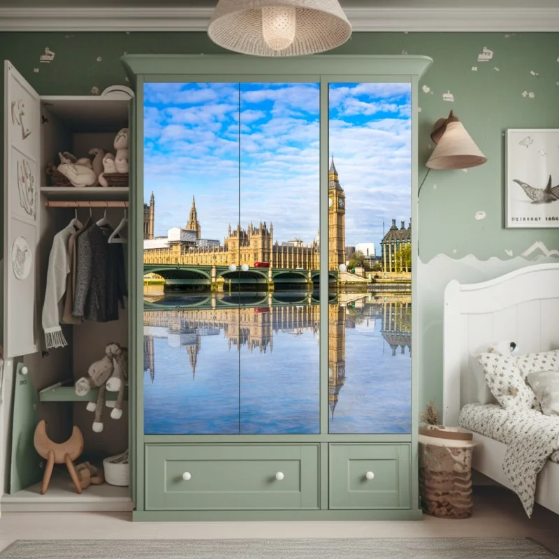 Schrankaufkleber London skyline mit spiegelung auf dem fluss – Wallnifity® Schrankaufkleber London skyline mit spiegelung auf dem fluss – Wallnifity®