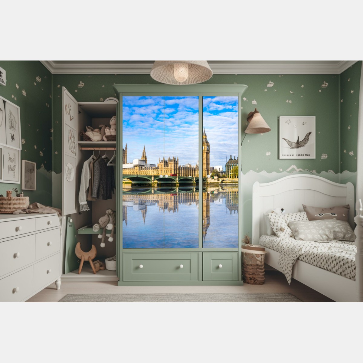 Schrankaufkleber London skyline mit spiegelung auf dem fluss – Wallnifity® Schrankaufkleber London skyline mit spiegelung auf dem fluss – Wallnifity®