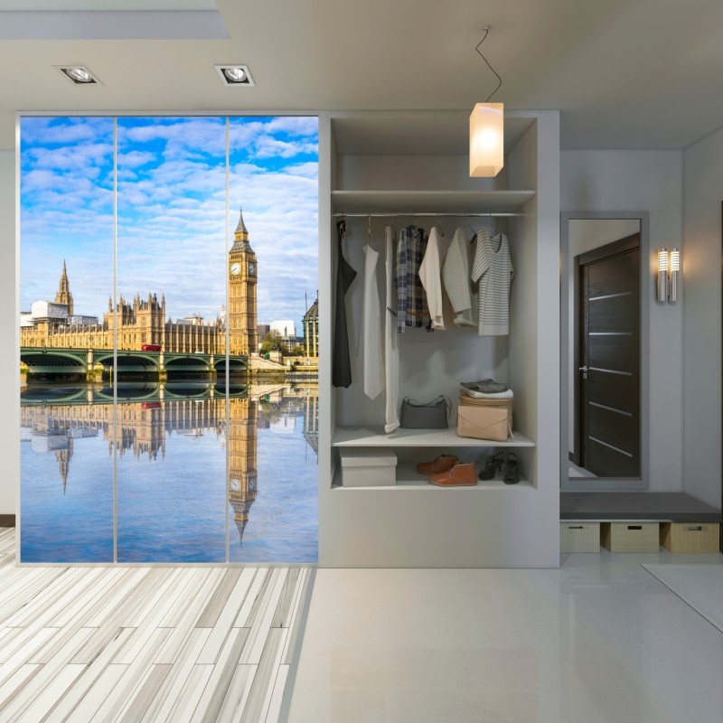 Schrankaufkleber London skyline mit spiegelung auf dem fluss – Wallnifity® Schrankaufkleber London skyline mit spiegelung auf dem fluss – Wallnifity®