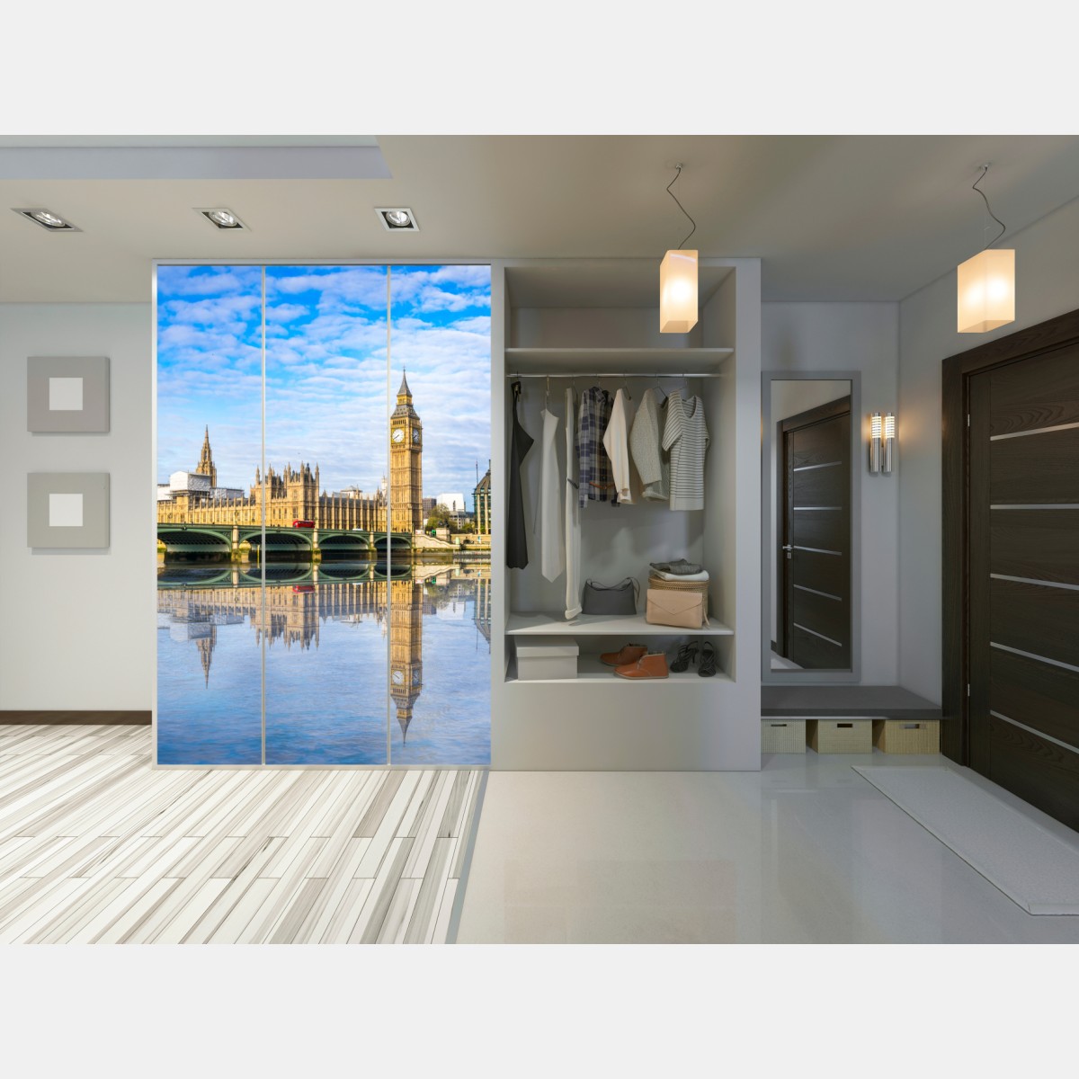 Schrankaufkleber London skyline mit spiegelung auf dem fluss – Wallnifity® Schrankaufkleber London skyline mit spiegelung auf dem fluss – Wallnifity®