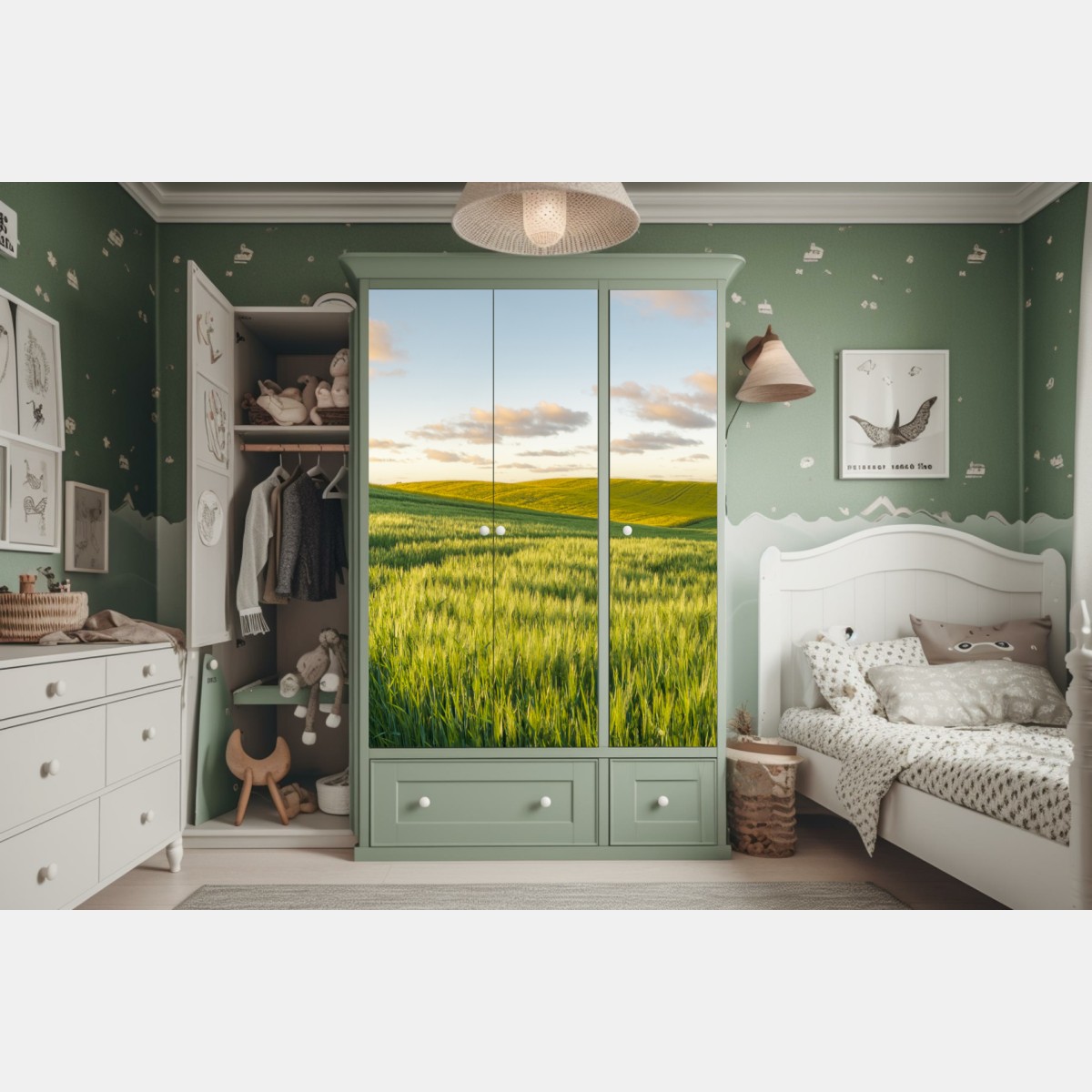 Schrankaufkleber ruhige grüne wiesen panorama – Wallnifity® Schrankaufkleber ruhige grüne wiesen panorama – Wallnifity®