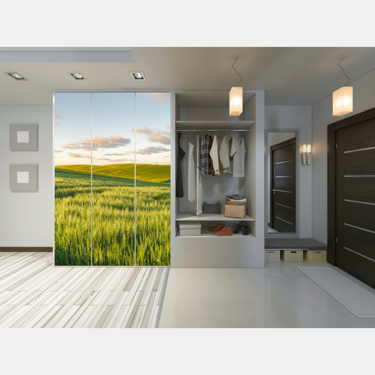 Schrankaufkleber ruhige grüne wiesen panorama – Wallnifity® Schrankaufkleber ruhige grüne wiesen panorama – Wallnifity®