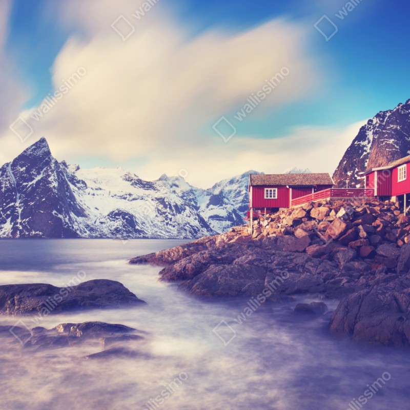 Schrankaufkleber küstengebirge mit roten hütten – Wallnifity® Schrankaufkleber küstengebirge mit roten hütten – Wallnifity®