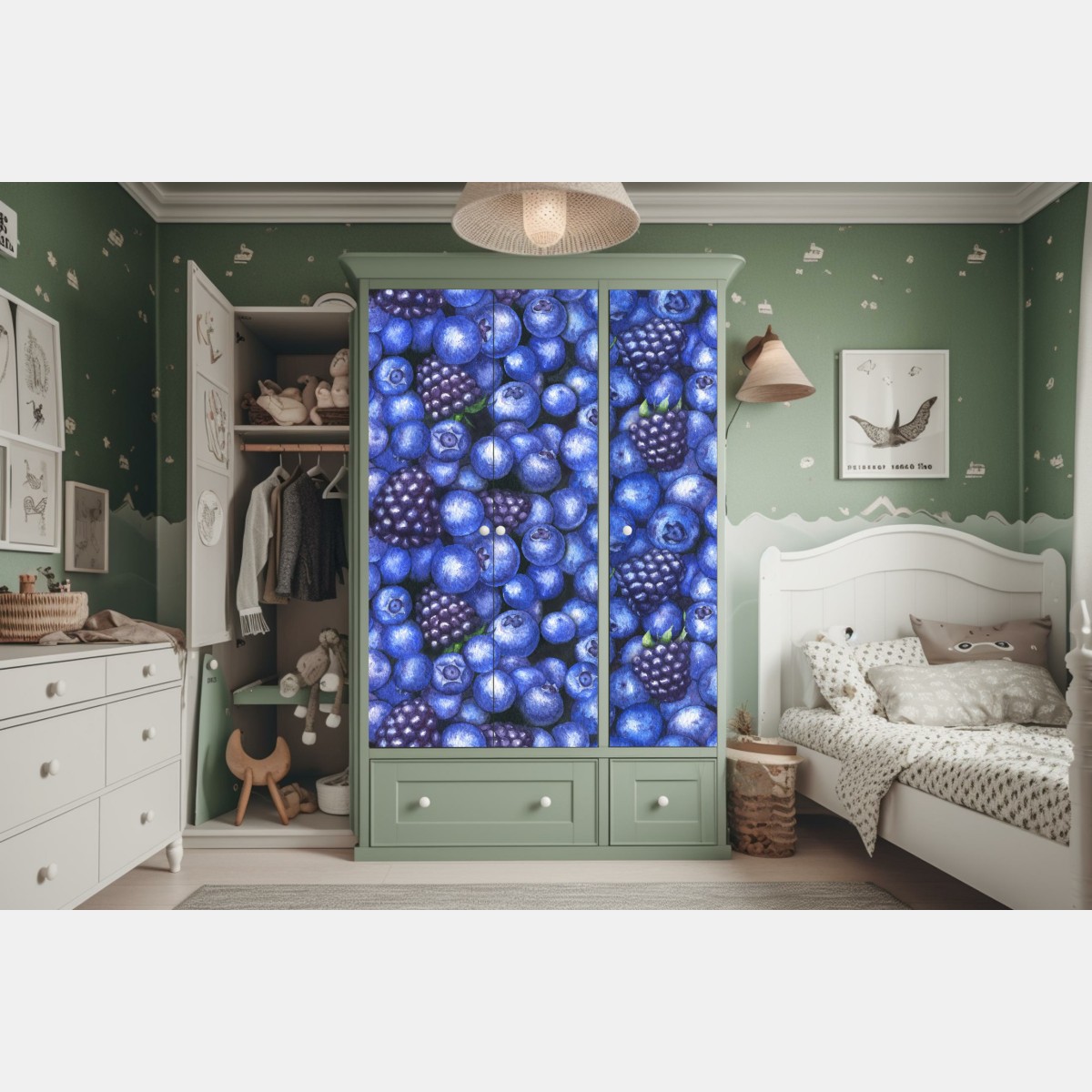 Schrankaufkleber aquarellmuster mit blaubeeren und brombeeren – Wallnifity® Schrankaufkleber aquarellmuster mit blaubeeren und brombeeren – Wallnifity®