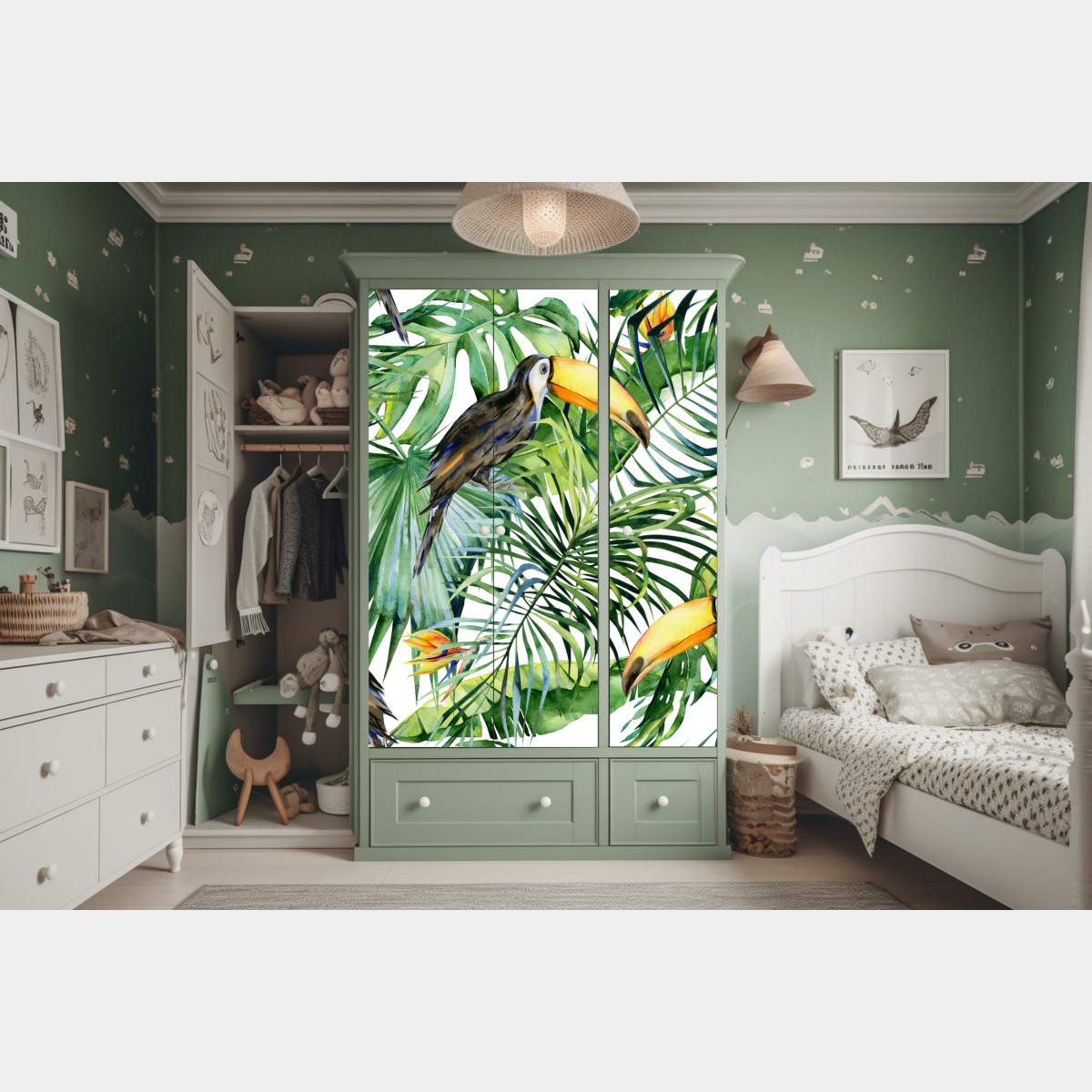 Schrankaufkleber aquarell tukan im tropischen muster – Wallnifity®