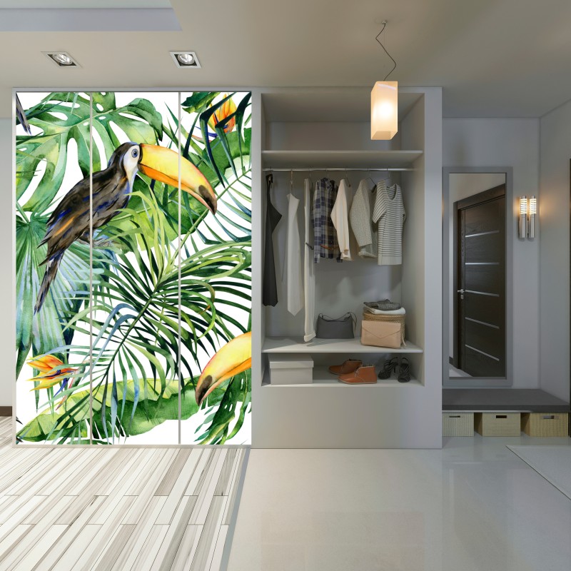 Schrankaufkleber aquarell tukan im tropischen muster – Wallnifity®