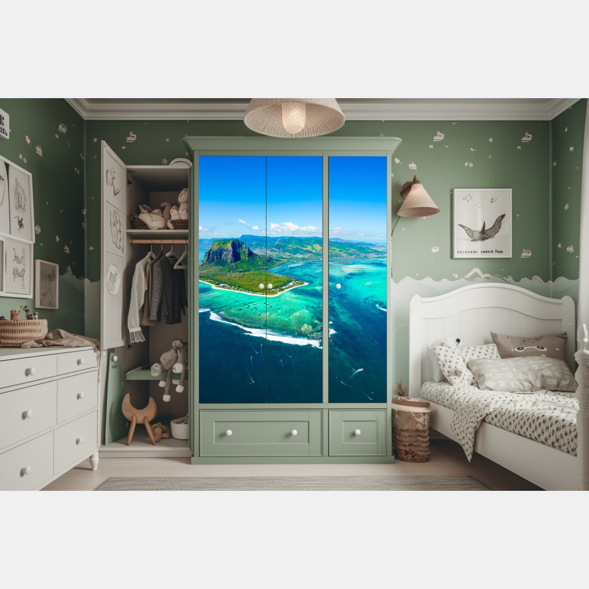 Schrankaufkleber Le Morne panorama der türkislagune – Wallnifity® Schrankaufkleber Le Morne panorama der türkislagune – Wallnifity®