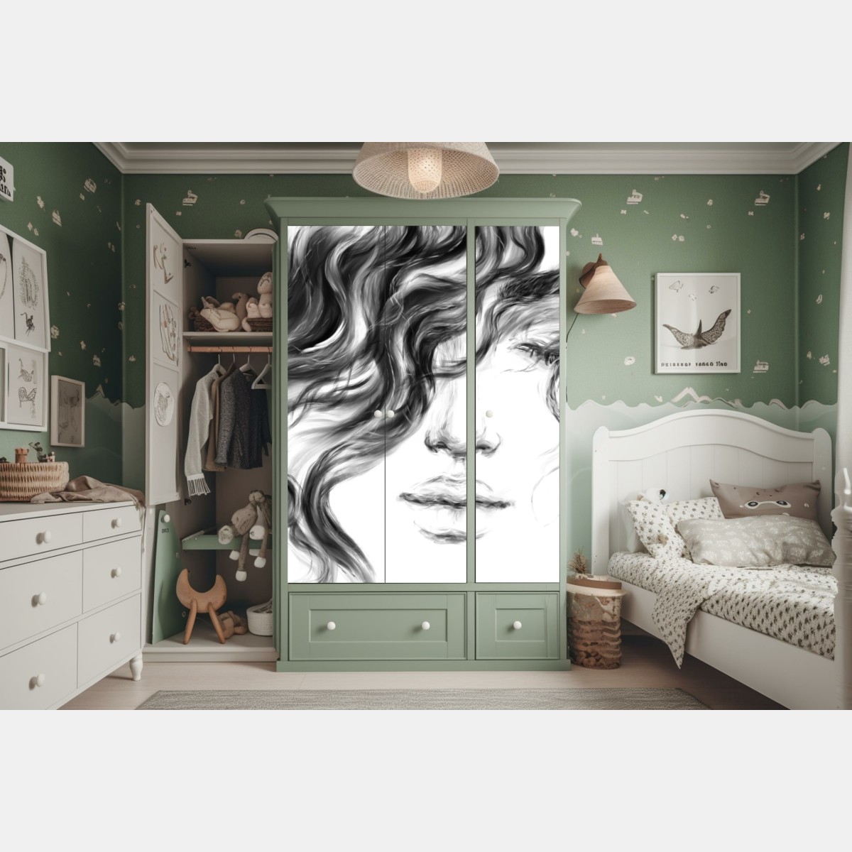 Schrankaufkleber ätherisches monochromes porträt – Wallnifity® Schrankaufkleber ätherisches monochromes porträt – Wallnifity®