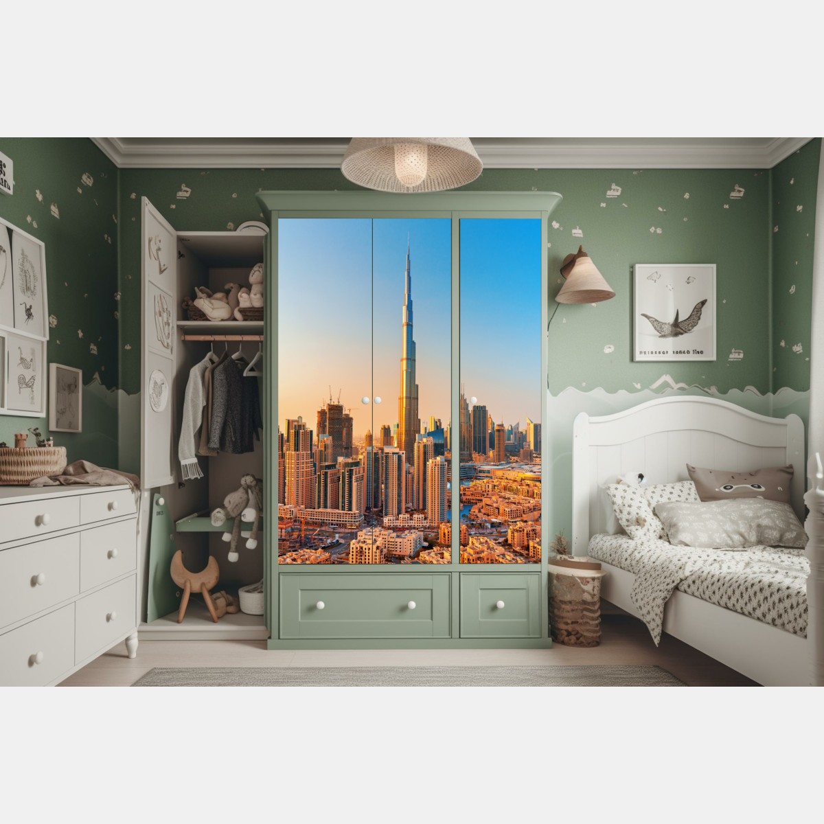 Schrankaufkleber Dubai skyline in der goldenen stunde – Wallnifity® Schrankaufkleber Dubai skyline in der goldenen stunde – Wallnifity®