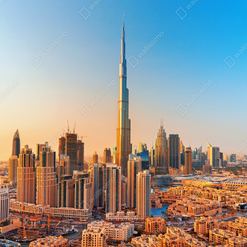 Schrankaufkleber Dubai skyline in der goldenen stunde – Wallnifity® Schrankaufkleber Dubai skyline in der goldenen stunde – Wallnifity®