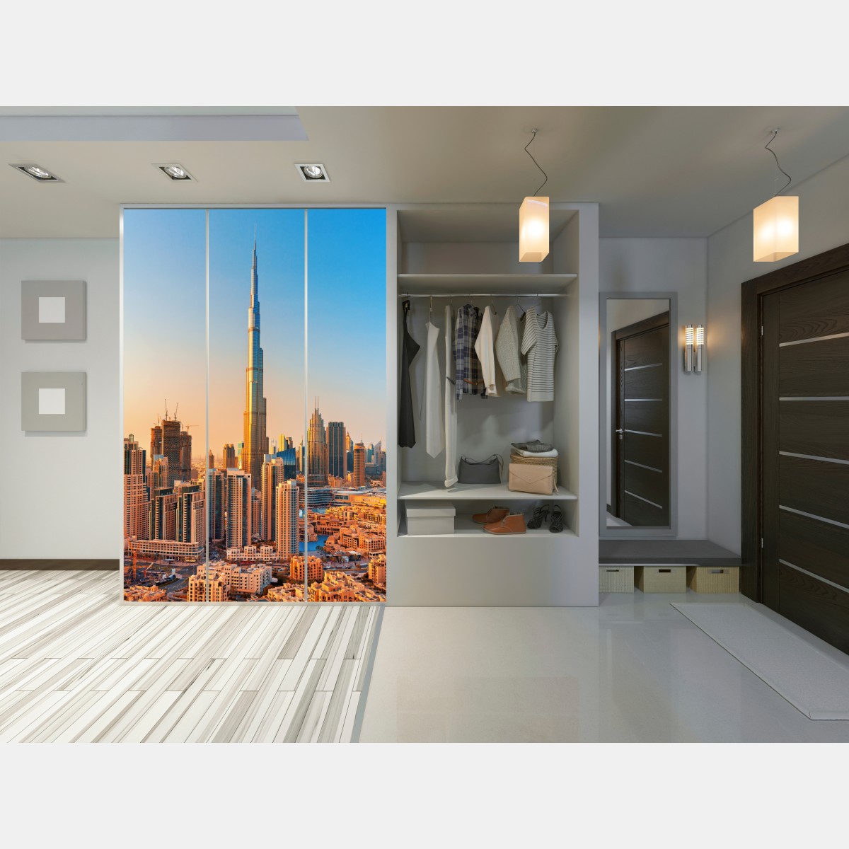 Schrankaufkleber Dubai skyline in der goldenen stunde – Wallnifity® Schrankaufkleber Dubai skyline in der goldenen stunde – Wallnifity®