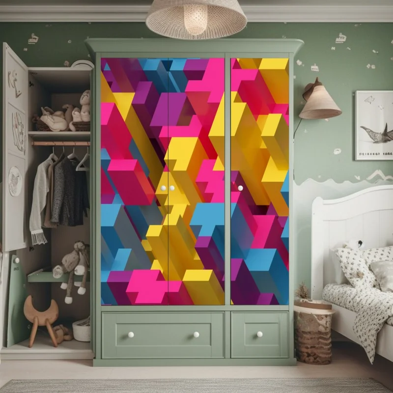 Schrankaufkleber buntes 3d-voxel-muster – Wallnifity® Schrankaufkleber buntes 3d-voxel-muster – Wallnifity®