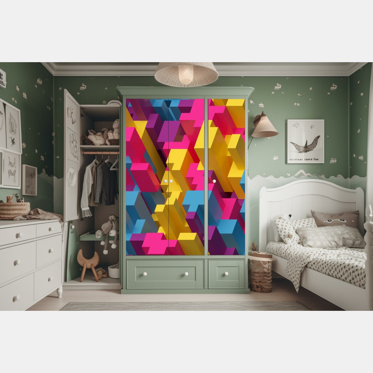 Schrankaufkleber buntes 3d-voxel-muster – Wallnifity® Schrankaufkleber buntes 3d-voxel-muster – Wallnifity®