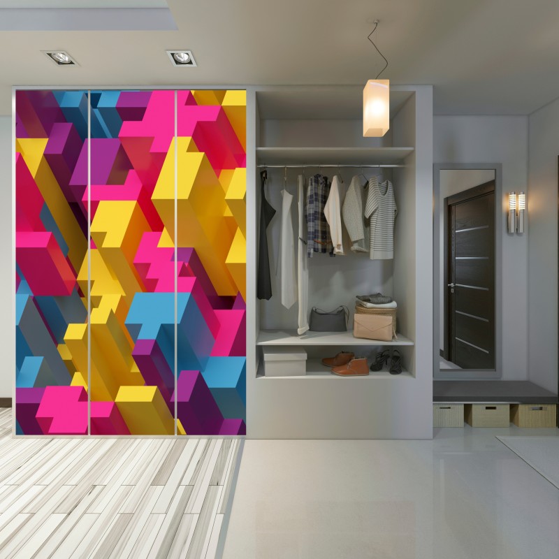 Schrankaufkleber buntes 3d-voxel-muster – Wallnifity® Schrankaufkleber buntes 3d-voxel-muster – Wallnifity®