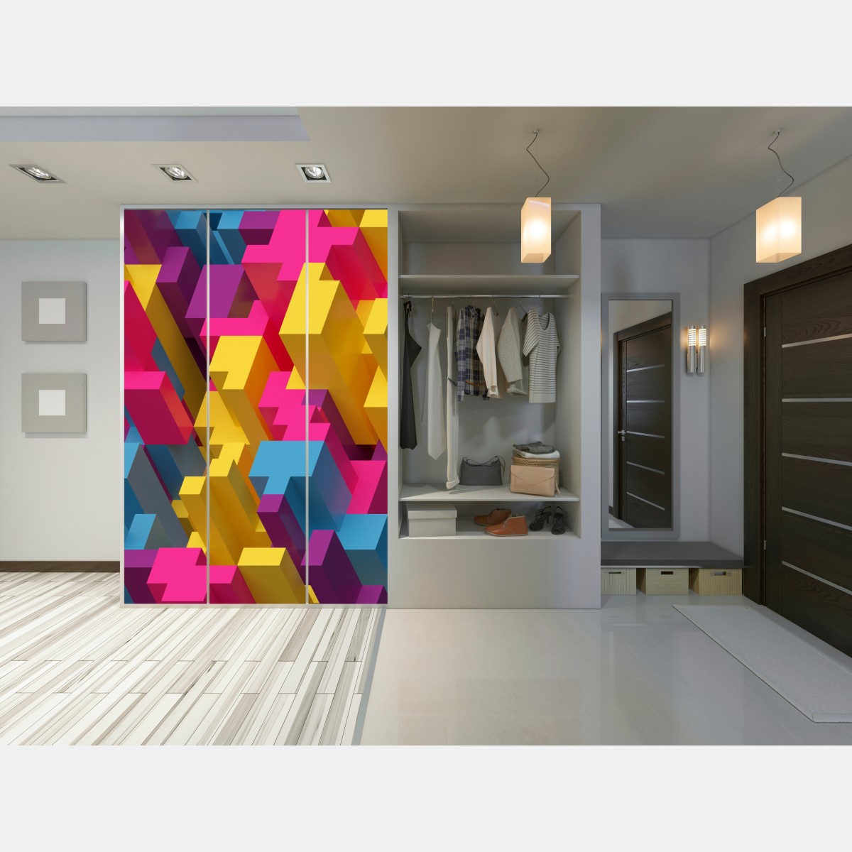 Schrankaufkleber buntes 3d-voxel-muster – Wallnifity® Schrankaufkleber buntes 3d-voxel-muster – Wallnifity®