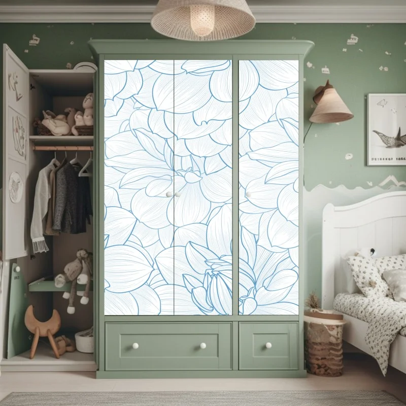 Schrankaufkleber zartes blaues blumenmuster – Wallnifity® Schrankaufkleber zartes blaues blumenmuster – Wallnifity®