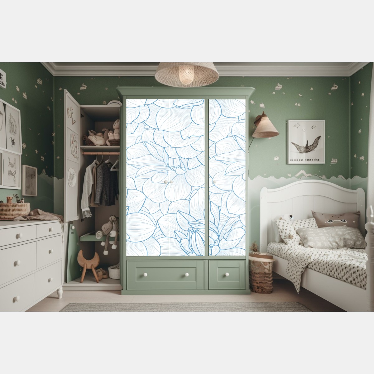 Schrankaufkleber zartes blaues blumenmuster – Wallnifity® Schrankaufkleber zartes blaues blumenmuster – Wallnifity®