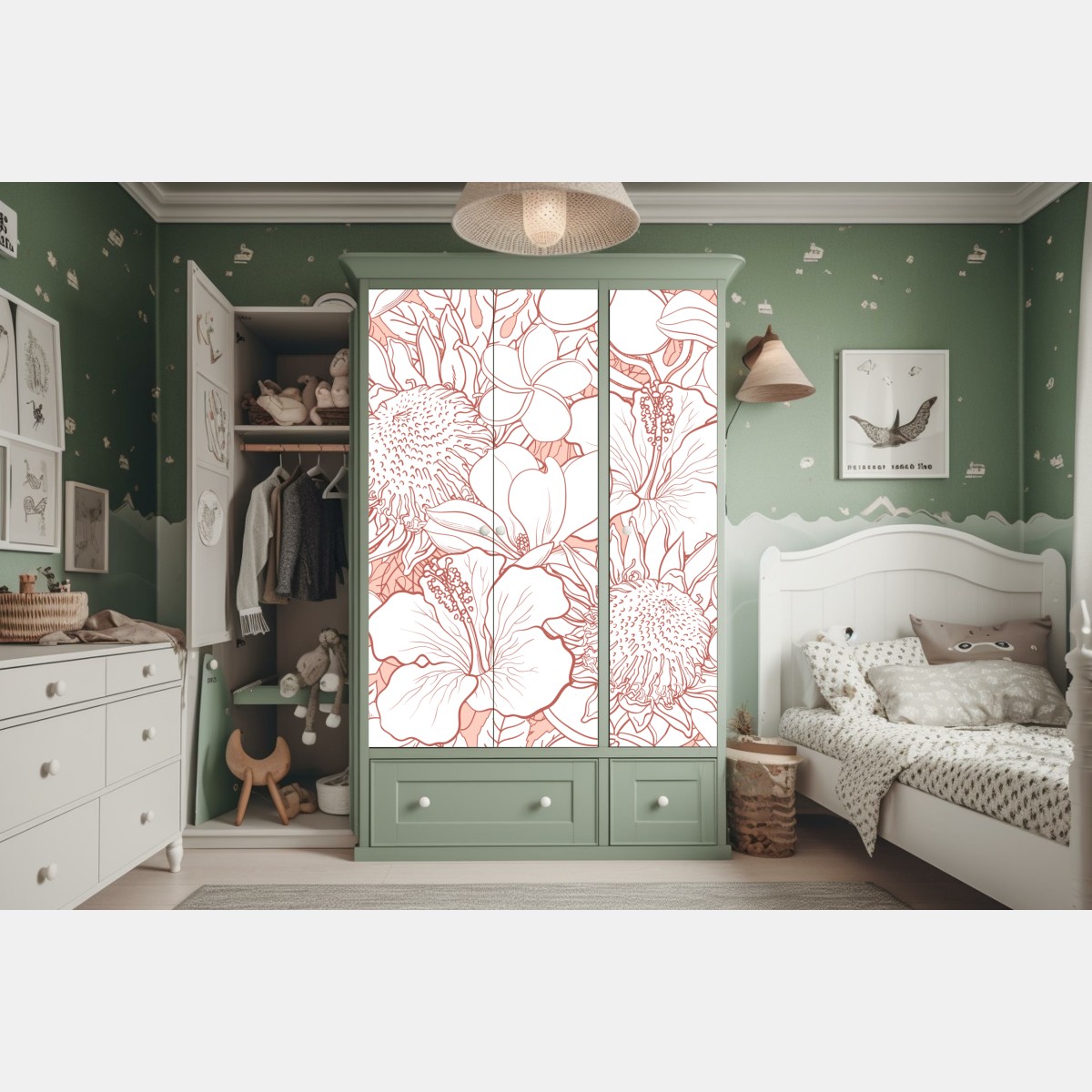 Schrankaufkleber zartes korallenfarbenes blumenmuster – Wallnifity® Schrankaufkleber zartes korallenfarbenes blumenmuster – Wallnifity®