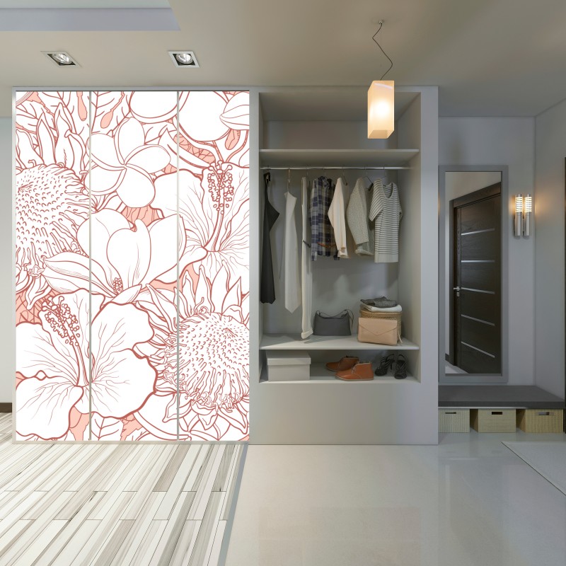 Schrankaufkleber zartes korallenfarbenes blumenmuster – Wallnifity® Schrankaufkleber zartes korallenfarbenes blumenmuster – Wallnifity®