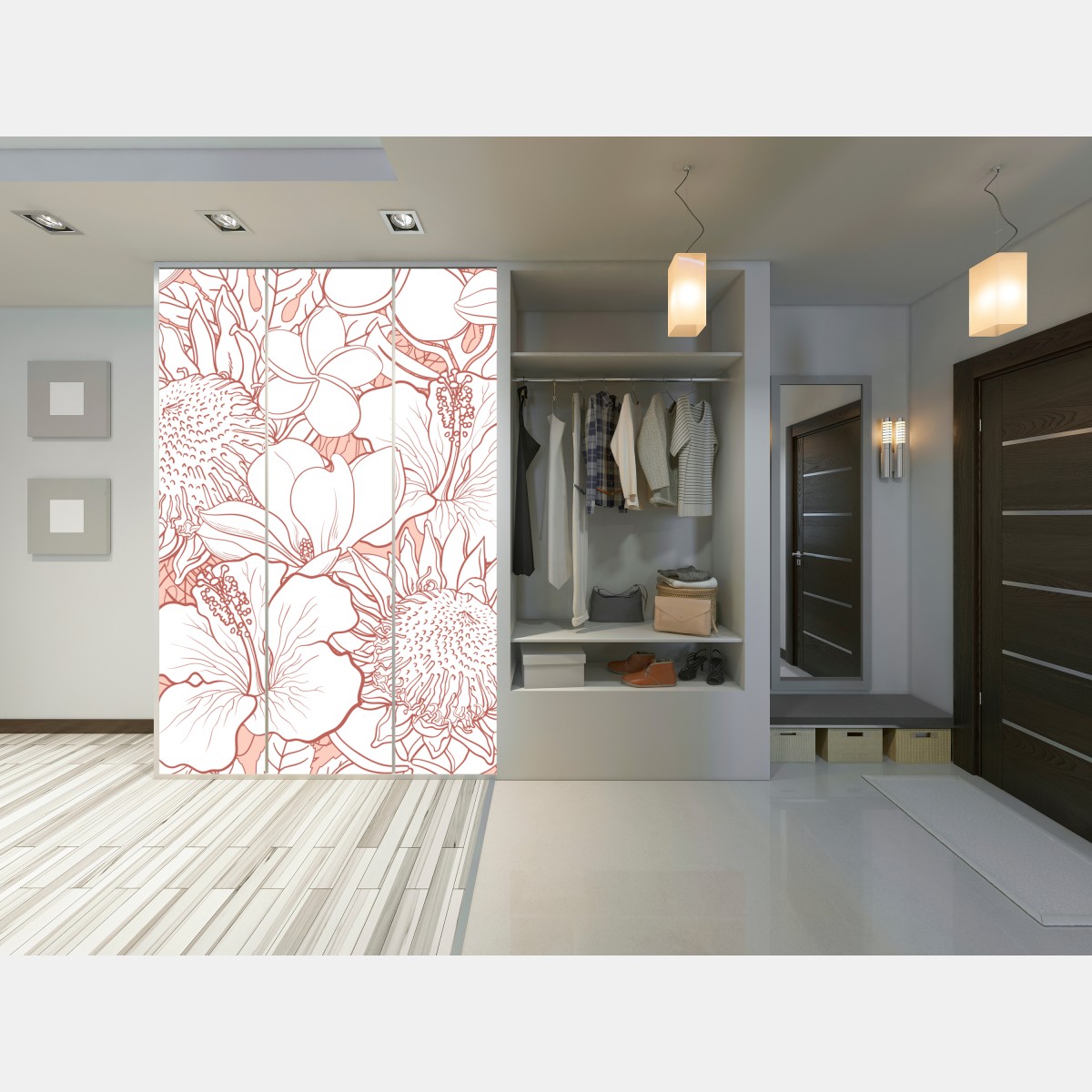 Schrankaufkleber zartes korallenfarbenes blumenmuster – Wallnifity® Schrankaufkleber zartes korallenfarbenes blumenmuster – Wallnifity®