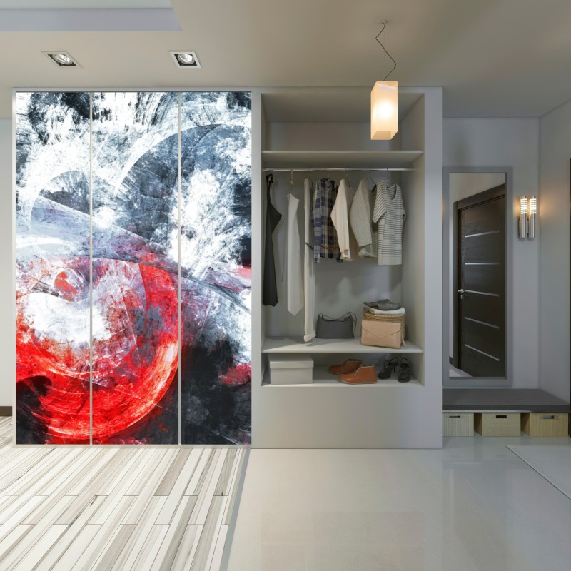 Schrankaufkleber dynamische rote und weiße abstrakte komposition – Wallnifity® Schrankaufkleber dynamische rote und weiße abstrakte komposition – Wallnifity®