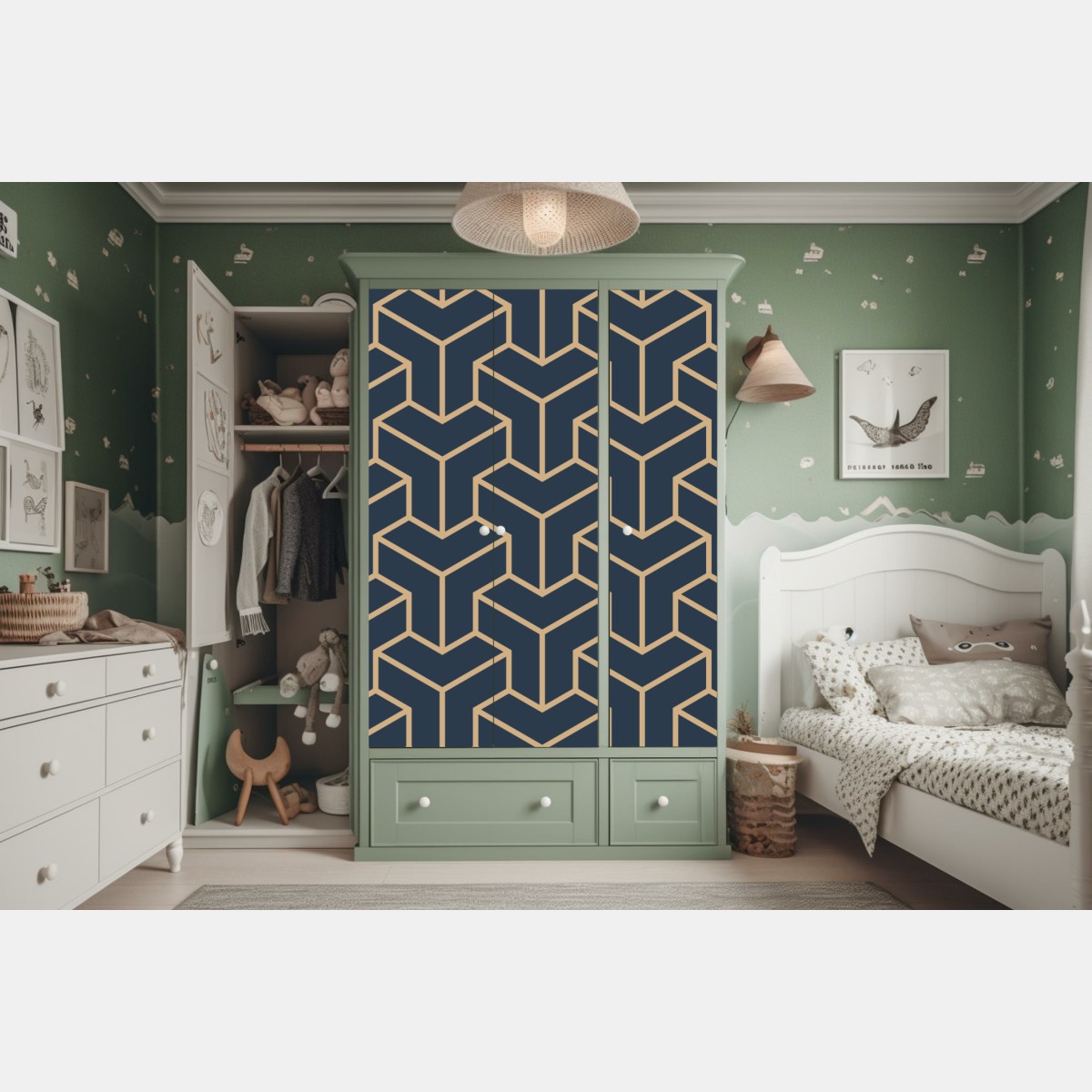 Schrankaufkleber marineblaues geometrisches würfelmuster – Wallnifity® Schrankaufkleber marineblaues geometrisches würfelmuster – Wallnifity®