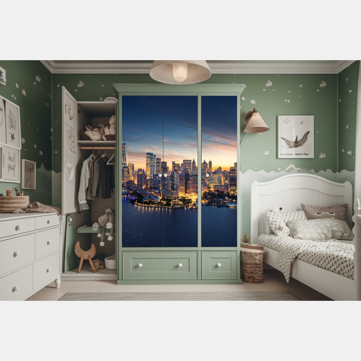 Schrankaufkleber Manhattan panorama bei sonnenaufgang – Wallnifity® Schrankaufkleber Manhattan panorama bei sonnenaufgang – Wallnifity®