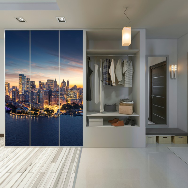 Schrankaufkleber Manhattan panorama bei sonnenaufgang – Wallnifity® Schrankaufkleber Manhattan panorama bei sonnenaufgang – Wallnifity®