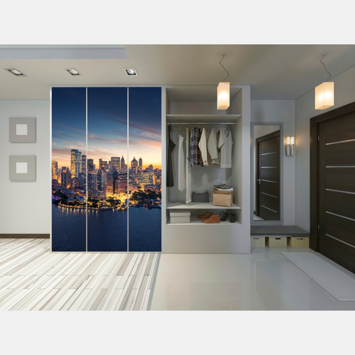 Schrankaufkleber Manhattan panorama bei sonnenaufgang – Wallnifity® Schrankaufkleber Manhattan panorama bei sonnenaufgang – Wallnifity®