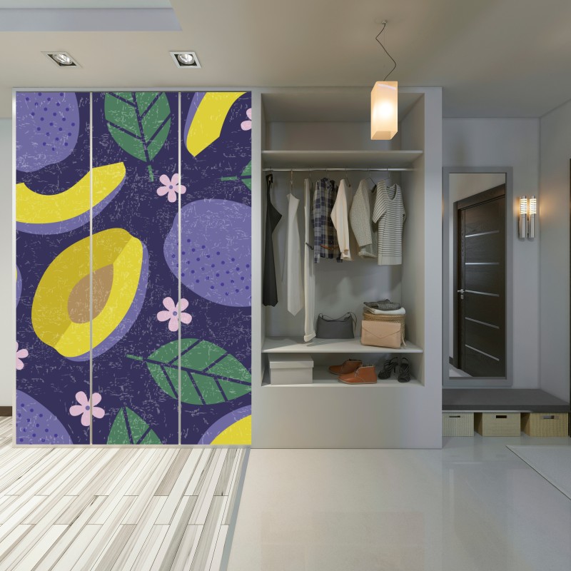 Schrankaufkleber verspieltes pflaumenmuster mit blättern – Wallnifity® Schrankaufkleber verspieltes pflaumenmuster mit blättern – Wallnifity®