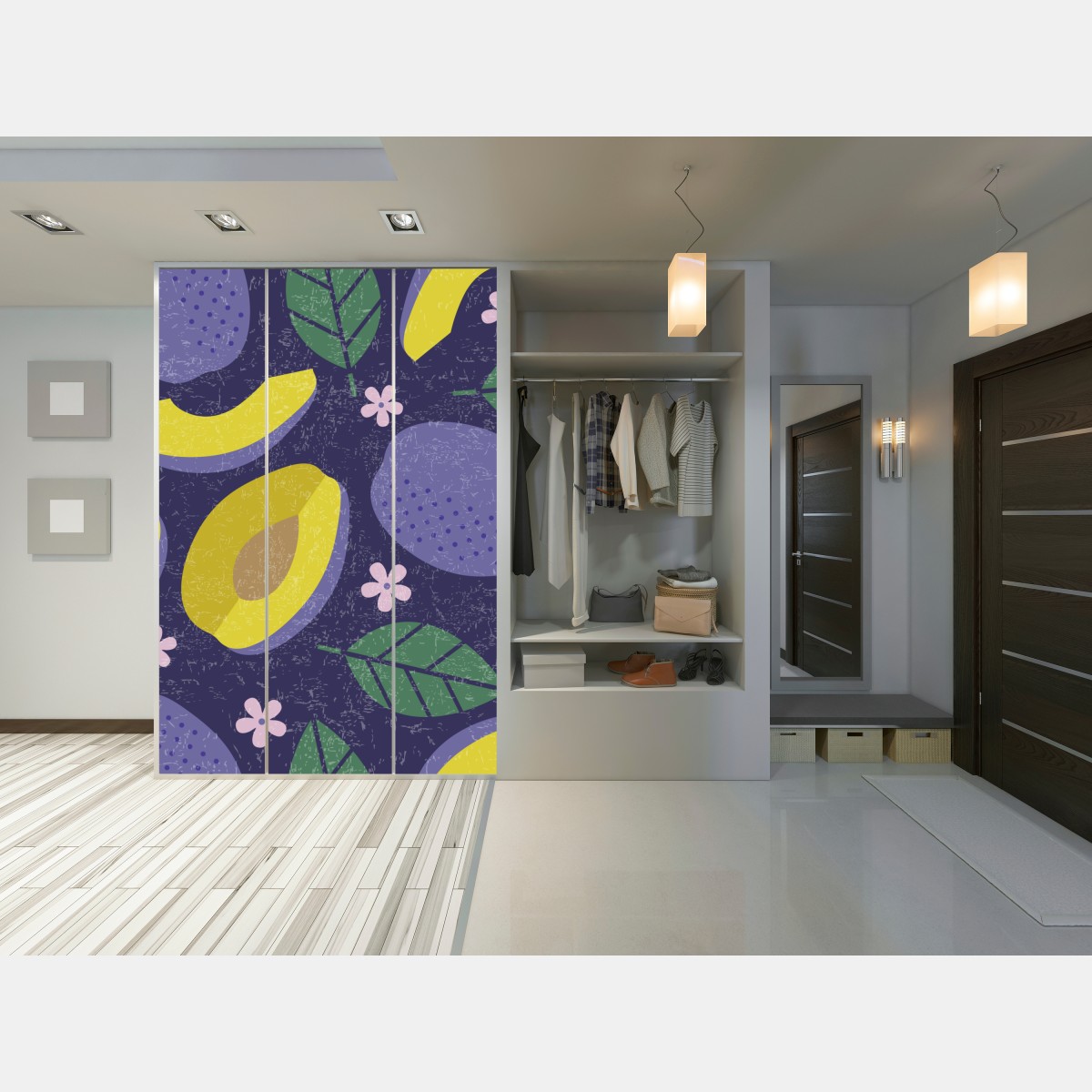 Schrankaufkleber verspieltes pflaumenmuster mit blättern – Wallnifity® Schrankaufkleber verspieltes pflaumenmuster mit blättern – Wallnifity®