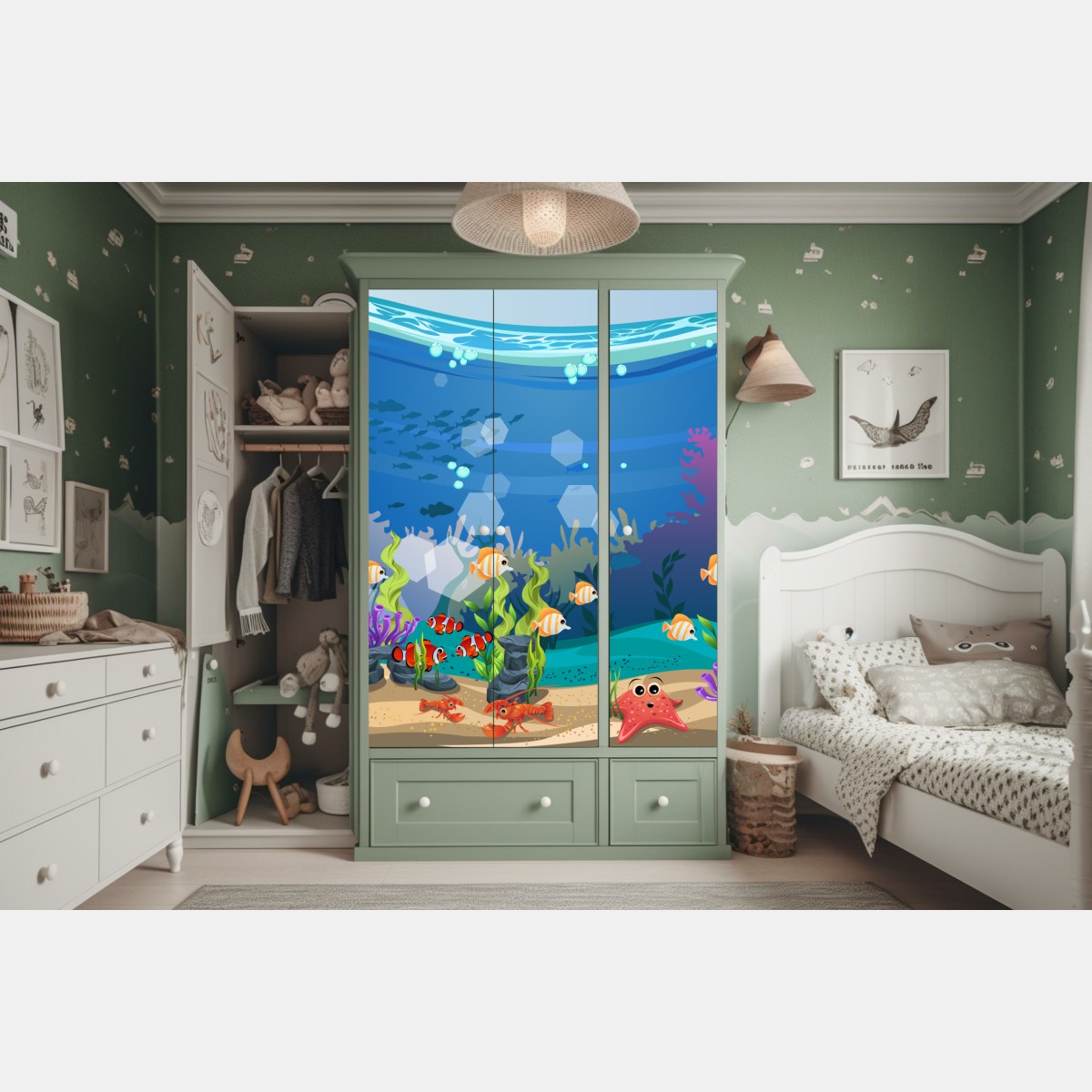 Schrankaufkleber verspielte unterwasserwelt mit korallenriff – Wallnifity® Schrankaufkleber verspielte unterwasserwelt mit korallenriff – Wallnifity®
