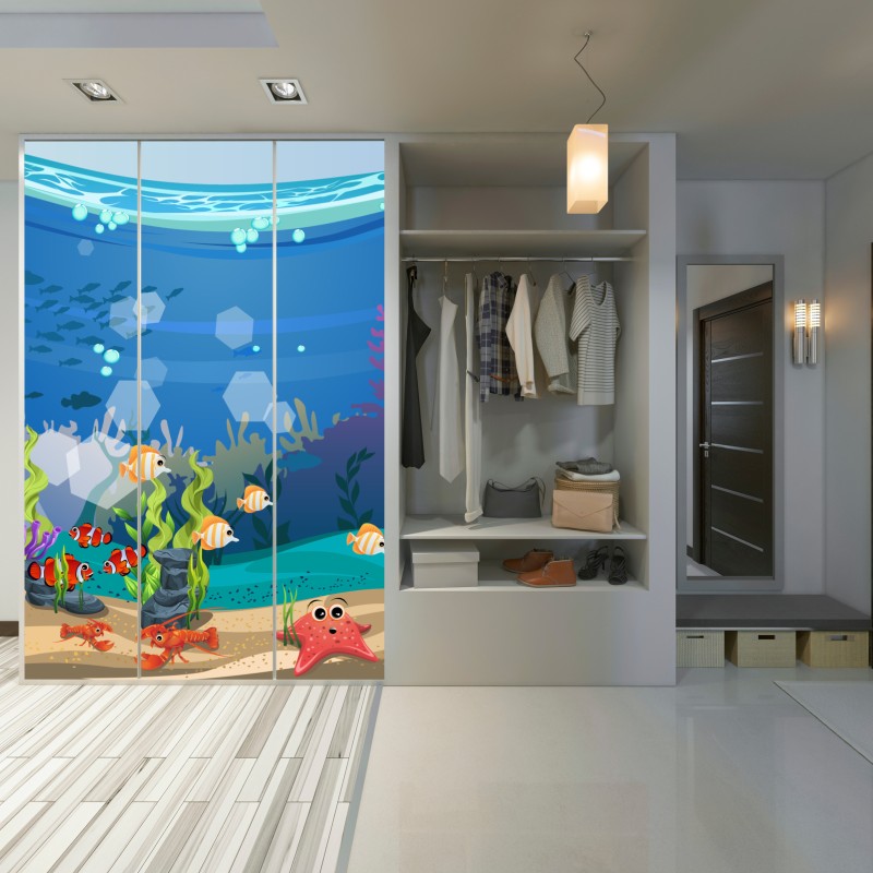 Schrankaufkleber verspielte unterwasserwelt mit korallenriff – Wallnifity® Schrankaufkleber verspielte unterwasserwelt mit korallenriff – Wallnifity®