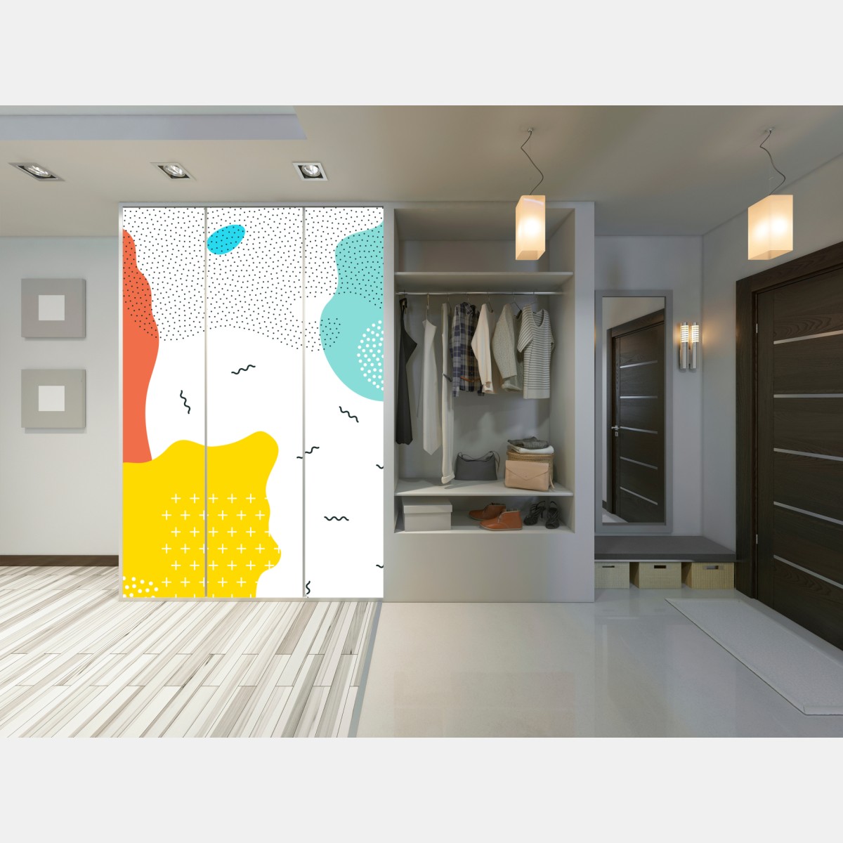 Schrankaufkleber verspielte abstrakte formen in lebendigen farben – Wallnifity® Schrankaufkleber verspielte abstrakte formen in lebendigen farben – Wallnifity®