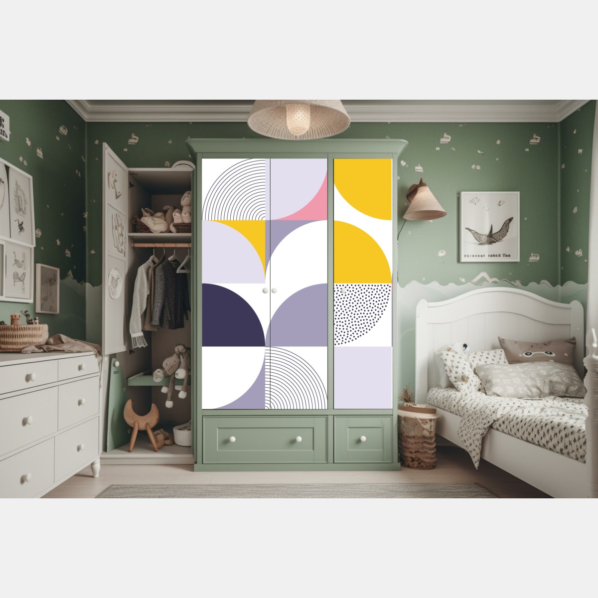 Schrankaufkleber pastellfarbenes geometrisches muster mit halbkreisen – Wallnifity®