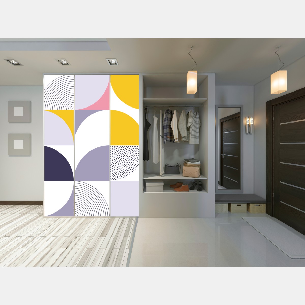 Schrankaufkleber pastellfarbenes geometrisches muster mit halbkreisen – Wallnifity®