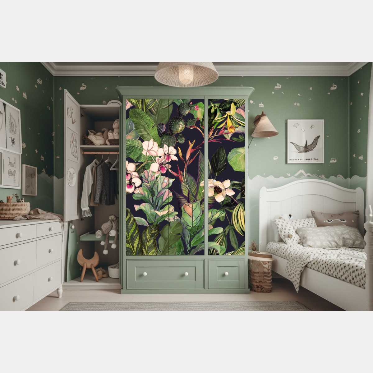 Schrankaufkleber tropisches aquarell botanikmuster – Wallnifity® Schrankaufkleber tropisches aquarell botanikmuster – Wallnifity®