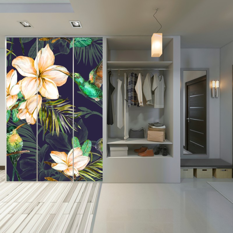 Schrankaufkleber tropische kolibris und plumeria in aquarell – Wallnifity® Schrankaufkleber tropische kolibris und plumeria in aquarell – Wallnifity®
