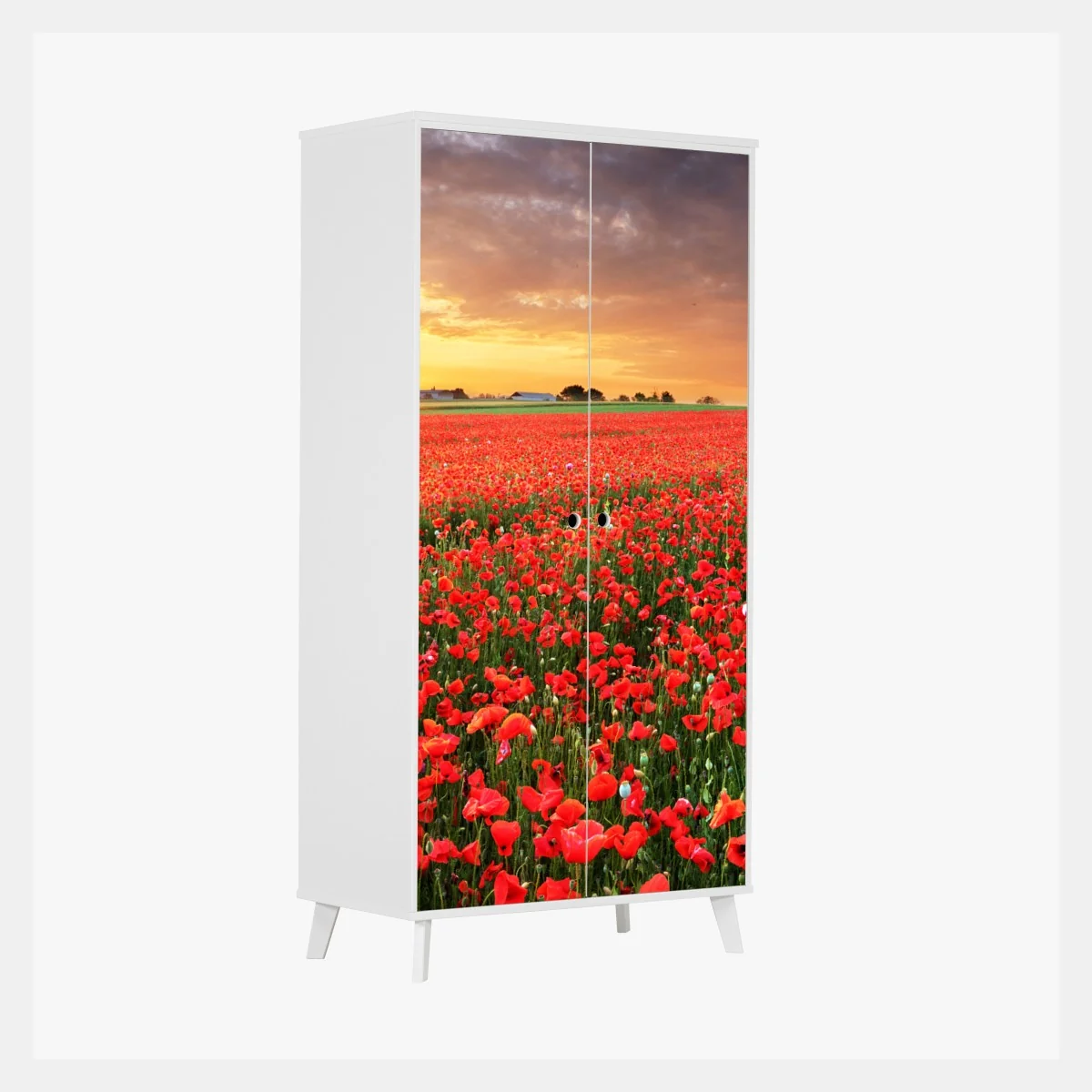 Schrankaufkleber mohnfeld im sonnenuntergang – Wallnifity® Schrankaufkleber mohnfeld im sonnenuntergang – Wallnifity®