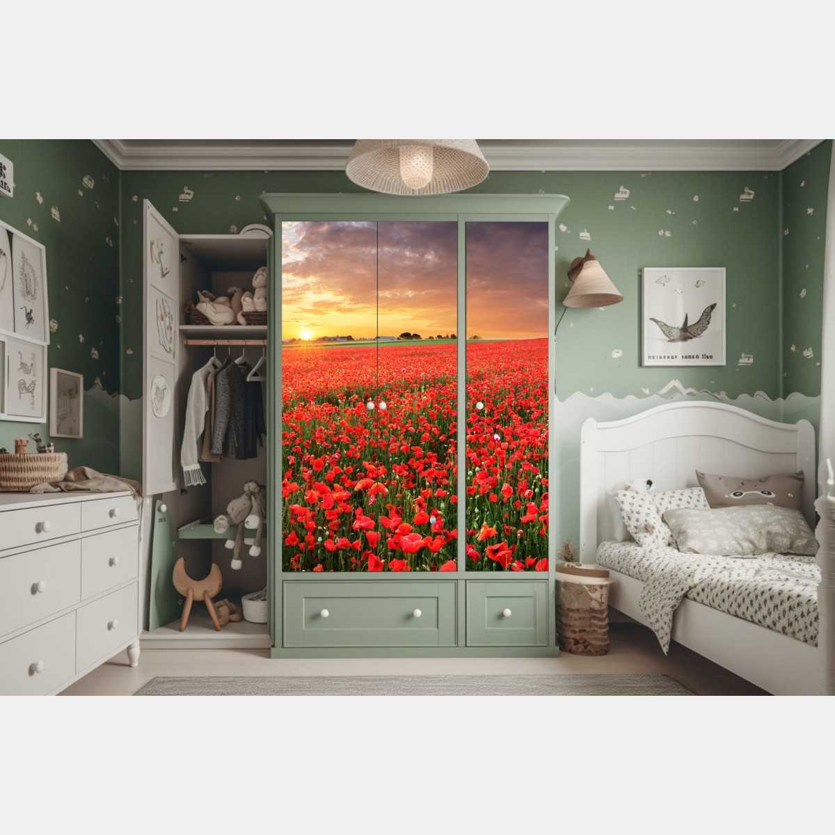 Schrankaufkleber mohnfeld im sonnenuntergang – Wallnifity® Schrankaufkleber mohnfeld im sonnenuntergang – Wallnifity®