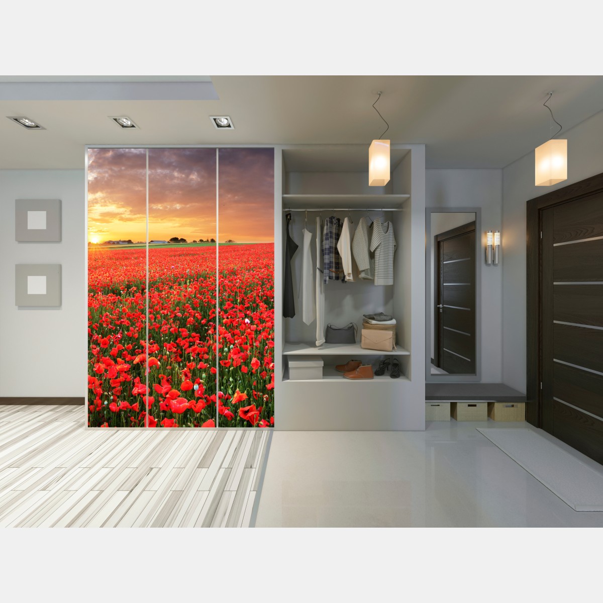 Schrankaufkleber mohnfeld im sonnenuntergang – Wallnifity® Schrankaufkleber mohnfeld im sonnenuntergang – Wallnifity®