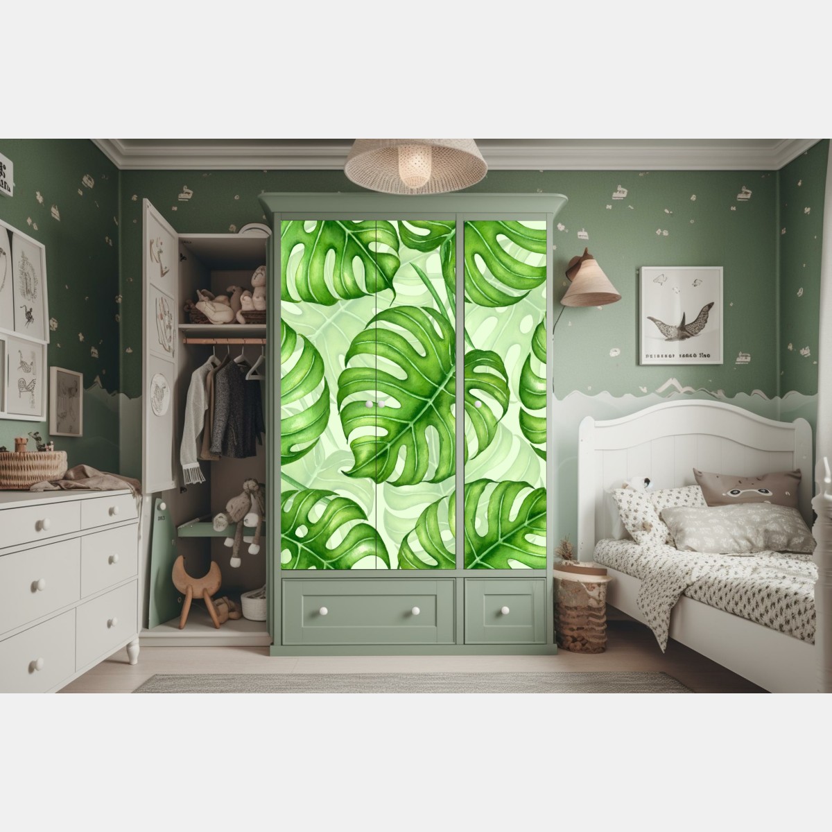 Schrankaufkleber aquarell monstera blättermuster – Wallnifity® Schrankaufkleber aquarell monstera blättermuster – Wallnifity®