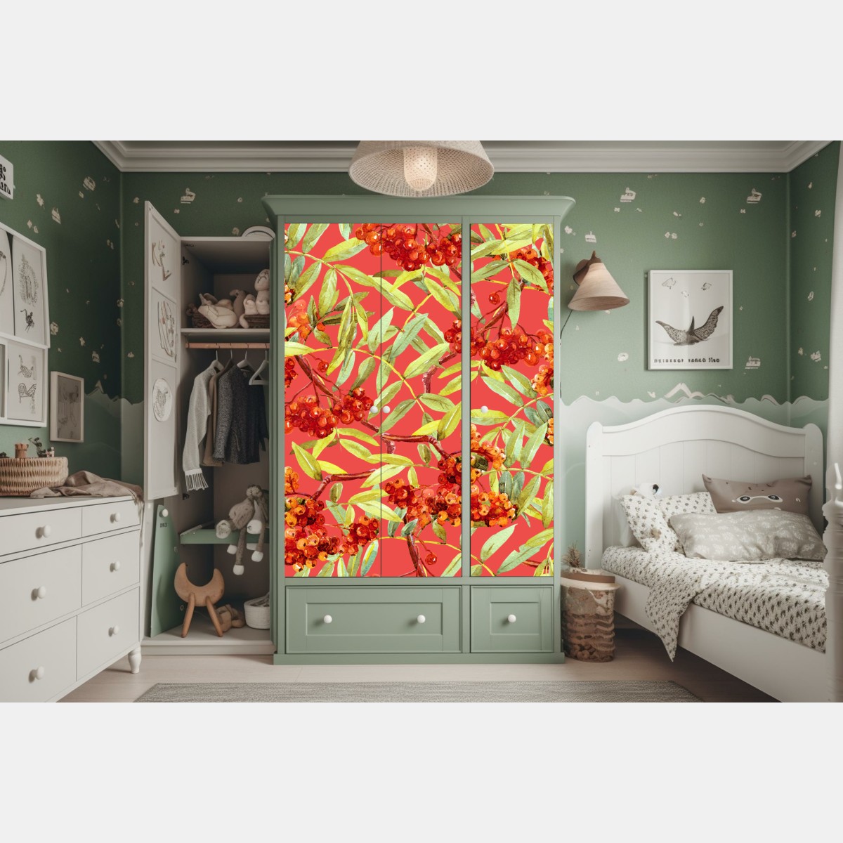 Schrankaufkleber aquarellmuster mit vogelbeeren – Wallnifity®