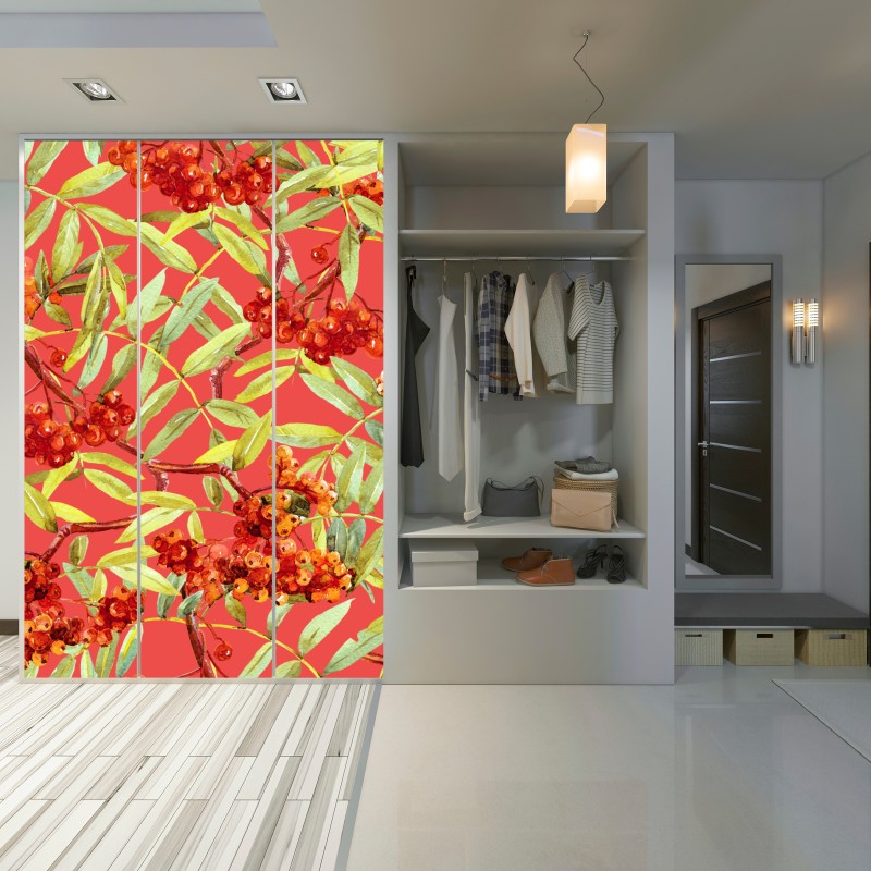 Schrankaufkleber aquarellmuster mit vogelbeeren – Wallnifity®