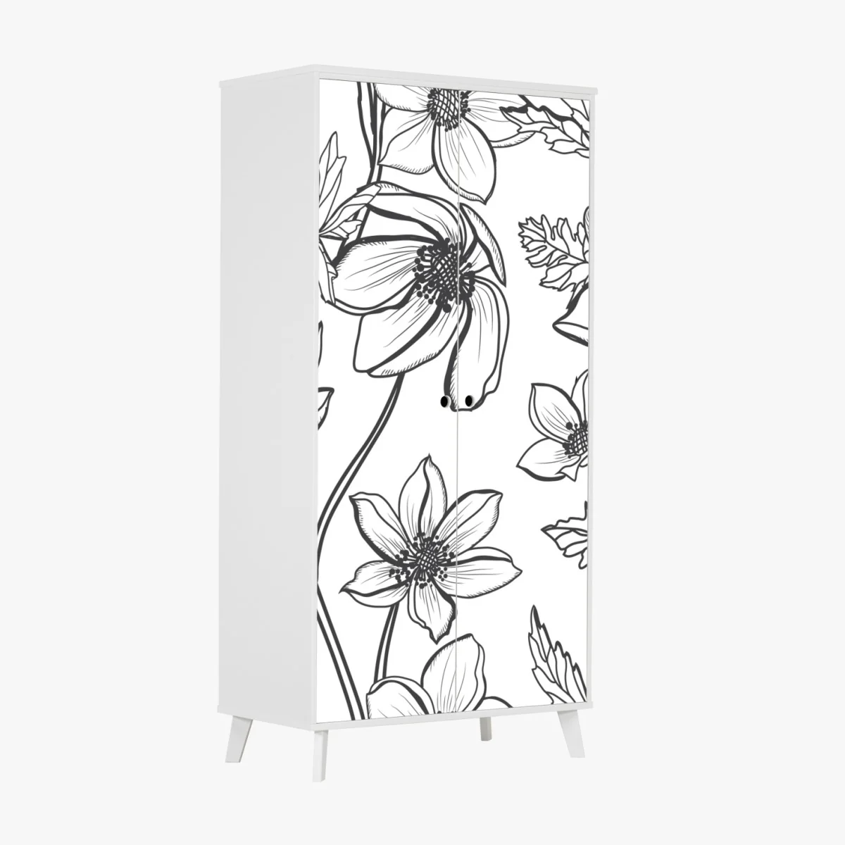 Schrankaufkleber botanische linienzeichnung mit blumen – Wallnifity® Schrankaufkleber botanische linienzeichnung mit blumen – Wallnifity®