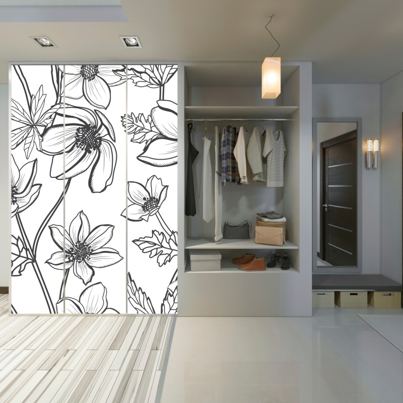 Schrankaufkleber botanische linienzeichnung mit blumen – Wallnifity® Schrankaufkleber botanische linienzeichnung mit blumen – Wallnifity®