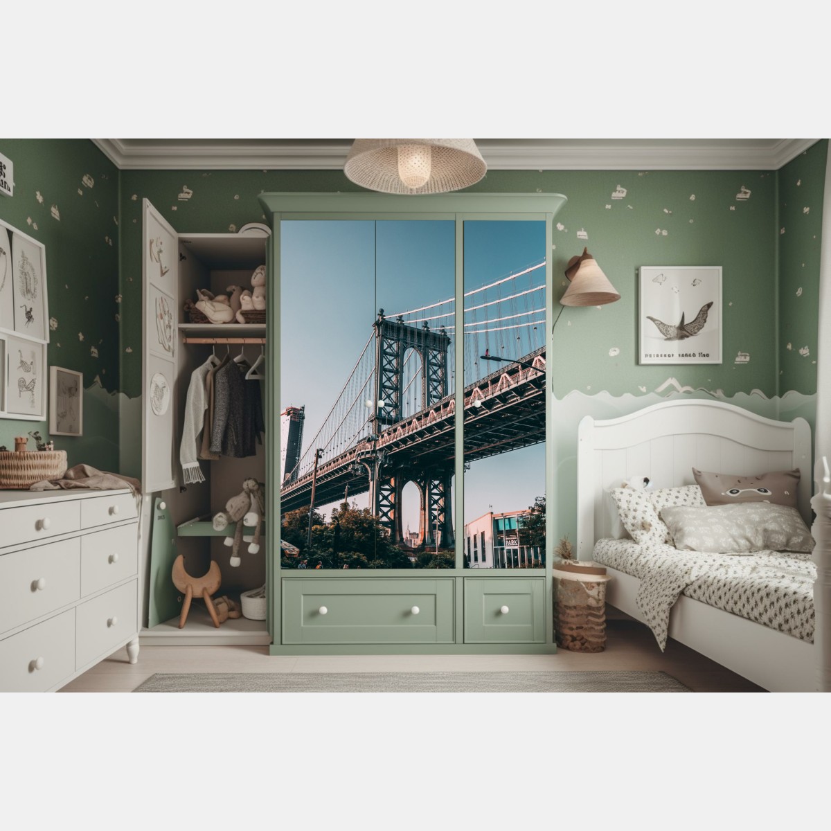 Schrankaufkleber Manhattan brücke in urbaner perspektive – Wallnifity® Schrankaufkleber Manhattan brücke in urbaner perspektive – Wallnifity®