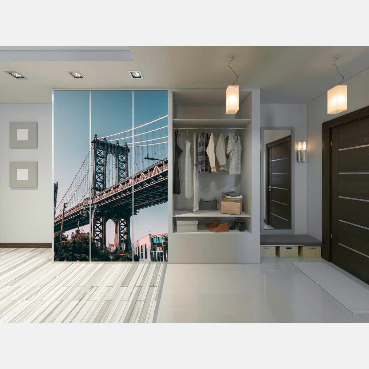 Schrankaufkleber Manhattan brücke in urbaner perspektive – Wallnifity® Schrankaufkleber Manhattan brücke in urbaner perspektive – Wallnifity®