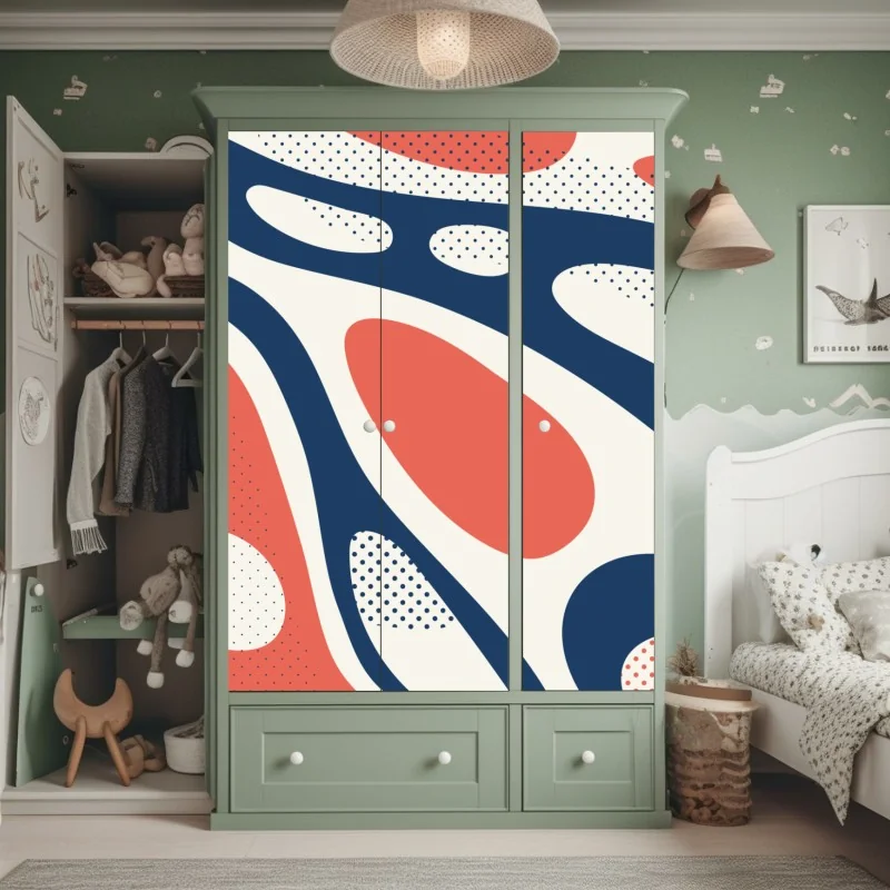 Schrankaufkleber retro korallenrot und marineblau abstraktes muster – Wallnifity® Schrankaufkleber retro korallenrot und marineblau abstraktes muster – Wallnifity®